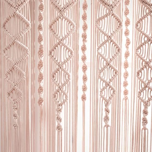 Lush Decor Boho Macrame Textured Cotton Window Curtain Panel Single 40" W x 84" L Blush - Macrame Curtains for Windows, Room Divider, Boho Wall Decor - Image 4