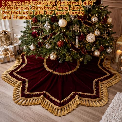 Roowest 48 Inch Classic Christmas Tree Skirt Velvet, Octagon - Image 4