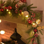 Valery Madelyn 9 Ft Christmas Garland with Lights for Mantle Red Gold - Image 4