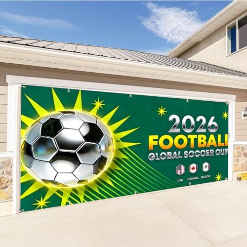 2026 World Soccer Cup Garage Door Banner Cover, 7x16ft Large Football Championship Backdrop, Canada USA Mexico Host Nations Outdoor Decoration, Heavy Duty Fabric Sports Wall Mural for Home Decor - Image 3
