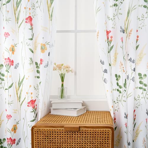 youleyar Floral Curtains 72 Inches Long for Living Room 2 Panels Printed Pattern Curtain Rod Pocket Spring Summer Watercolor Flowers/Leaves Window Drapes for Girls Bedroom, 52" W x 72" L - Image 5