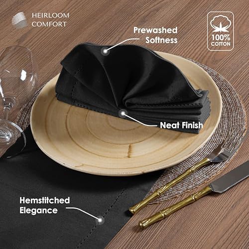 Black Cloth Napkins 18"x18" - Set of 12 - Absorbent, Soft, Durable, Washable, Reusable 100% Cotton - Hemstitch Mitered Edges - Ideal for Everyday, Parties, Weddings, Formal Dinners - Image 4
