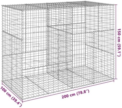 vidaXL Gabion Basket with Cover 78.7"x39.4"x59.1" Galvanized Iron - Image 3
