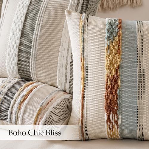 ANRODUO Boho Decorative Pillow Covers 18x18 Blue-Earth Tones Pack of 2 - Image 5