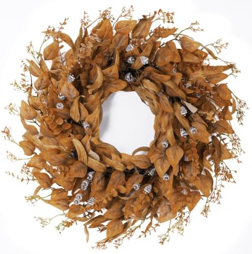 28 Inch Fall Wreath for Front Door, Artificial Eucalyptus Porch Decor by FLAGLY
