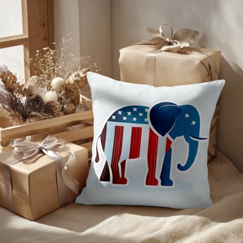 Batmerry USA Flag Throw Pillow Covers, Stripes and Stars Elephant Decorative Pillow Covers Digital Printing Blended for Couch Sofa Bed Invisible Zipper 26X26 in(Set of 2) - Image 2