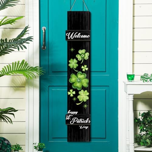 WovWeave St. Patrick's Day Porch Sign Green Wooden Welcome Porch Decor Shamrocks Door Sign 47 Inch Welcome Hanging Decor St. Patrick Decoration Outdoor Indoor for Party Front Door Wall Home(Clover) - Image 7
