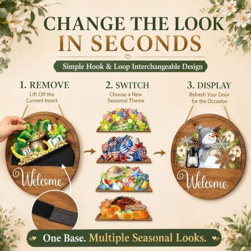 Interchangeable Seasonal Welcome Door Sign for Front 16 Pcs Wooden Hanging - Image 3