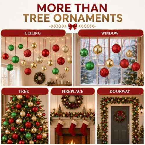 36 Pcs Christmas Balls Ornaments for Ceiling, Red, Green, Gold - Image 4
