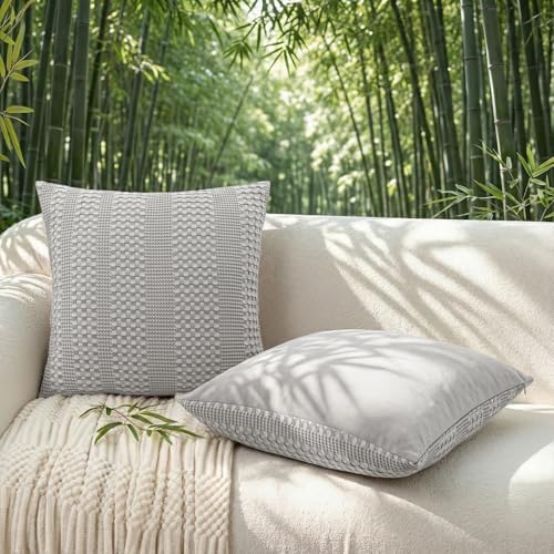 a moment 2 Pack Bamboo Fiber Pillow Covers - Waffle Weave, Ultra Soft & Breathable, Euro Shams Cotton Throw Pillow for Couch, Sofa, Bedroom Living Room 26x26 Inch Grey - Image 3