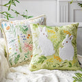 Phantoscope Pack of 2 Happy Easter Throw Pillow Covers - Tassel Trimmed Printed Colorful Flowers and Rabbits Spring Farmhouse Decorative Easter Pillows, Light Green, 18x18 Inches by Phantoscope