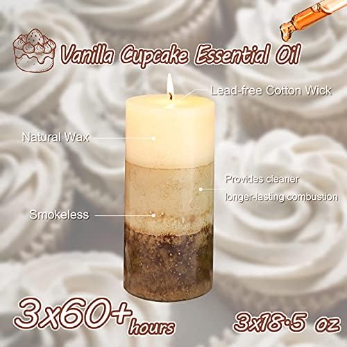 3x6 Pillar Candles Vanilla Cupcake Scented Immeiscent Aromatherapy Candles 60+ Hours Burn Long Lasting, Mottled Layered Candles for Home Scented SPA Restaurant Set of 3 - Image 3