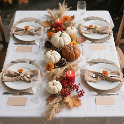 Set of 6 Cotton Linen Placemats, 15 Inch Linen Color Scalloped Flower Embroidery Cloth Table Mats Double Layered Fabric Machine Washable Wrinkle Free Dining Placemat for Hotel Restaurant Kitchen - Image 6