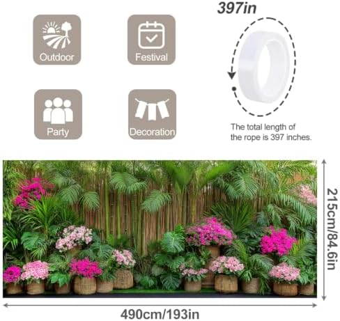 7x16FT Spring Summer Flower Fence Tropical Flowers Garage Door Banner Summer Tropical Leaves Garage Door Cover Decoration - Image 4