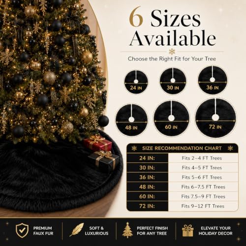 AOGU 48 Inch Black Christmas Tree Skirt, Faux Fur Halloween Tree Skirt - Image 4