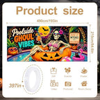 Halloween Garage Door Banner 7x16 FT - Poolside Ghoul Vibes Skeleton gi-rl Cover, Tropical Summerween Pink Flamingo Pumpkin Backdrop Decor for Double Car Garage Door Outdoor Beach Party - Image 2