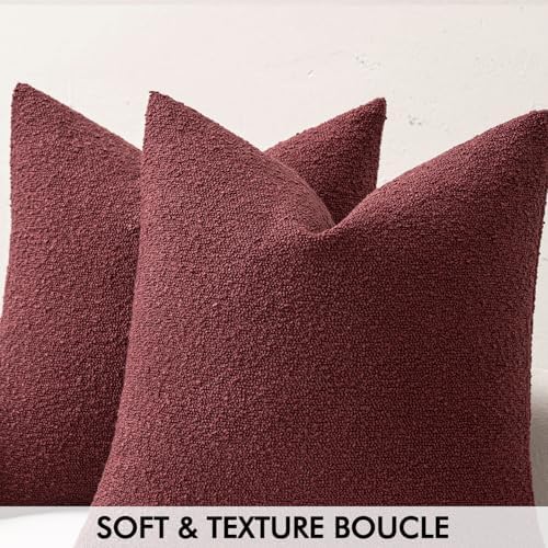 MIULEE 18x18 Decorative Boucle Couch Pillow Covers Burgundy - Image 2