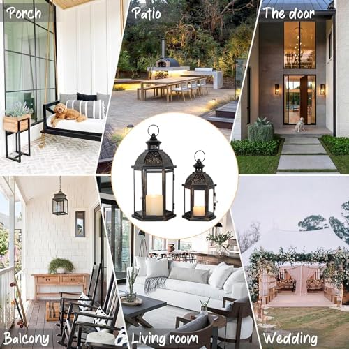 Large Lantern Decorative Outdoor & Indoor, Set of 2 (15’’&11’’) Metal Candle Lanterns Decor, Vintage Hanging Candle Holder for Front Porch Patio Wedding Farmhouse Home, Spring Decoration - Image 3