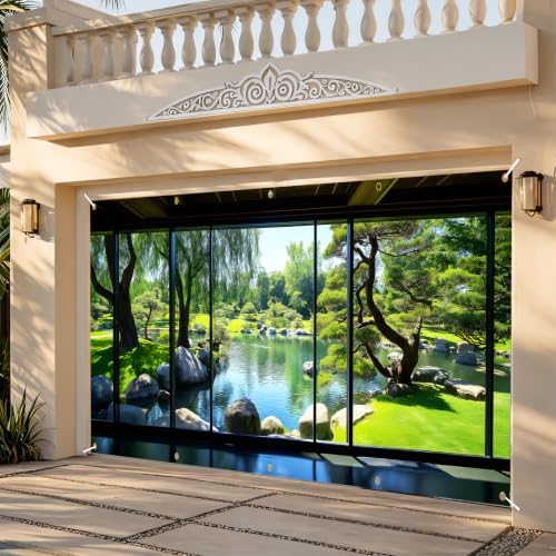 Japanese Garden Garage Door Banner 6 x 13 FT, Zen Garden Pond Garage Door Cover, Scenic Pine Tree Nature Landscape Outdoor Garage Door Decorations, Asian Garden Backdrop for Home Decor(Landscape painting) - Image 5