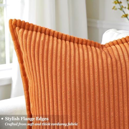decorUhome Fall Corduroy Burnt Orange Throw Pillow Covers 24x24 Set of 2 - Image 2