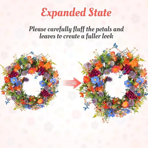 20" Colorful Wildflower Spring Summer Wreath for Front Door Outdoor Décor - Image 5