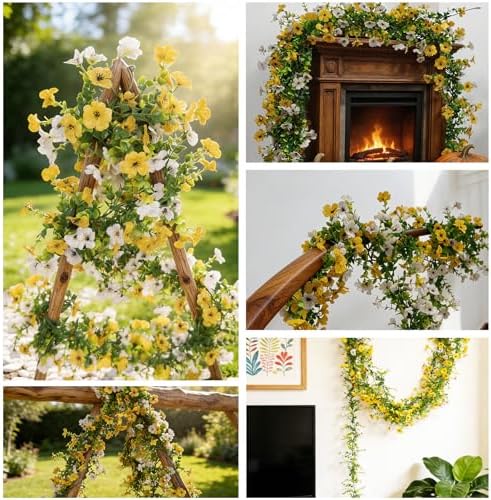 4 Pcs Faux Flowers Garland Plant, Artificial Vines Hanging Flowers Leaves Greenery Garland for Wedding Backdrop Arch Wall Decor, 6 Feet/pcs UV Resistant Indoor Outdoor - Image 6