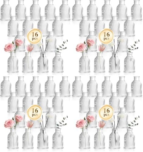 DomeStar 16PCS 3.8 Inch Small Bud Vases for Flowers, Glass Flower Vase Bulk for Table Centerpieces Suitable for Modern Wedding Reception Baby Shower Table Decorations (Pack of 4) by DOMESTAR