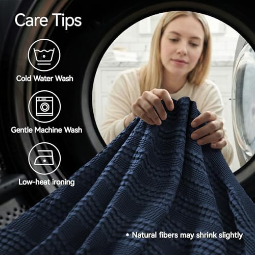 a moment 2 Pack Bamboo Fiber Pillow Covers - Waffle Weave, Ultra Soft & Breathable, Euro Shams Cotton Throw Pillow for Couch, Sofa, Bedroom Living Room 26x26 Inch Navy Blue - Image 5