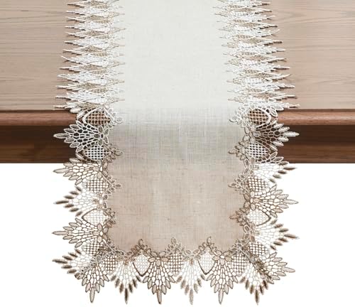 Natural Linen Table Runner 120 inches Beige Lace Coffee Table Runner by Raedan