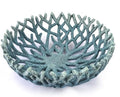 10-Inch Blue Resin Coral Bowl, Handcrafted Hollow Carved Coastal Art Decor by FriyGardcn