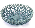 10-Inch Blue Resin Coral Bowl, Handcrafted Hollow Carved Coastal Art Decor by FriyGardcn