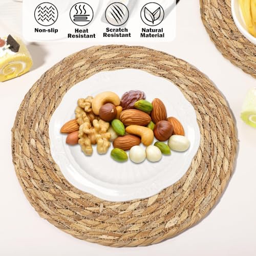Elcoho 80 Pieces Round Woven Placemats 13.8 Inch Boho Rattan Placemats - Image 3