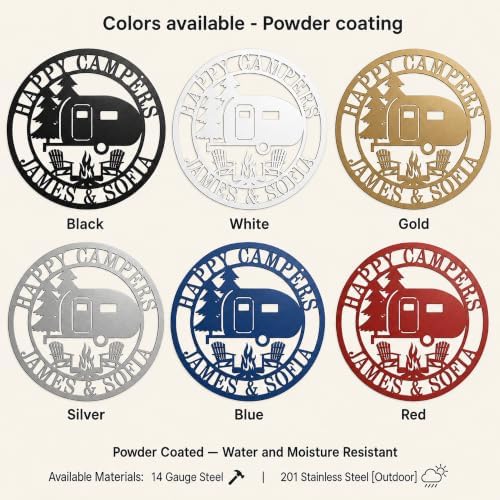 Personalized Happy Camper Metal Sign, Custom Happy Camper Yard Sign, Hanging Camping Sign, Camper Decor, RV Decor, Custom Campground Sign, Personalized Campground Gift - Image 7