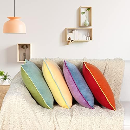 Throw Pillow Covers 16x16 Inches Set of 4 Soft Velvet Couch Cushion Covers Modern 8-Colors Rainbow Designs for Sofa Bedroom Home Decor(Rainbow Series with Edge) - Image 3