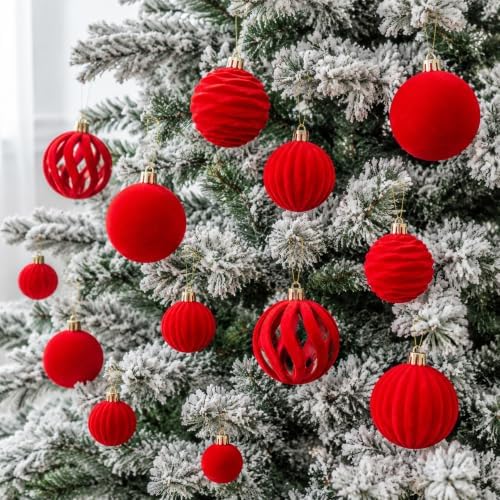 6In Large Red Velvet Christmas Ornaments Set,2Pcs Flocked Ornaments Balls - Image 2