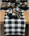 Solino Home 100% Linen Table Runner, 14 x 120 in, Black and White Check by SolinoHome