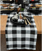Solino Home 100% Linen Table Runner, 14 x 108 in, Black and White Check by SolinoHome