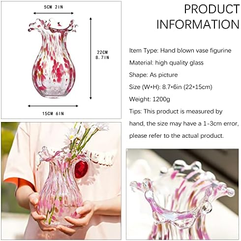 QFkris Hand Blown Glass Vase, Modern Art Flower Vase with Pink Petal Decor - Image 3