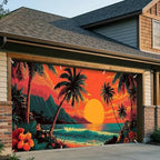 6x13 FT Tropical Sunset Garage Door Banner - Hawaiian Palm Tree Ocean Beach Backdrop, Large Indoor Outdoor Garage Door Cover,Summer Decoration for Home,Yard, Luau Party, Vacation Theme - Image 4