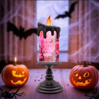 Halloween Snow Globe Candle with Pink Graveyard Scene – LED Flameless Candle with Water Glitter Swirls, Battery Operated Light Up Halloween Decoration for Indoor Tabletop or Mantel - Image 3
