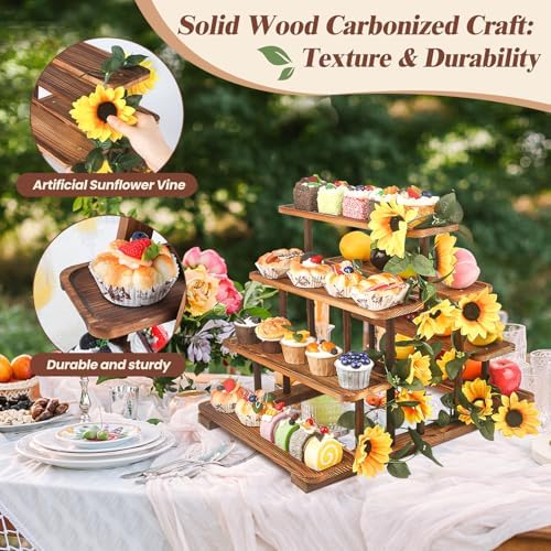 Wisreach 7 Tier Wooden Cupcake Stand & Towers Serving Trays for Party with Vine Decoration — Party Display Serving Ladder with Platter for Cake, Snacks — Perfect for Catering, Events & Centerpieces - Image 5