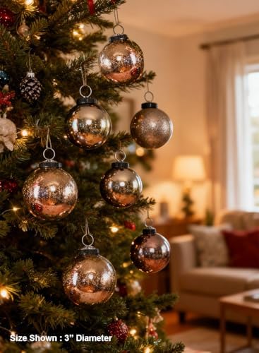 Serene Spaces Living Copper Bronze Mercury Glass Christmas Ball Ornaments for Tree, Window Box & Holiday Decor, 4" Tall x 3" Diameter, Set of 6, Pack of 48 - Image 4