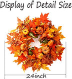 24" Harvest Fall Wreaths for Front Door Outside,Autumn Wreath with Pumpkins - Image 2