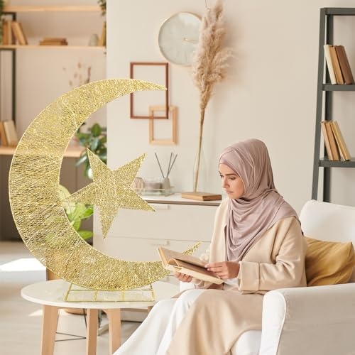 Glooglitter Pre-lit Eid Mubarak Decorations for Home Metal Eid Star Moon Crescent Light Ramadan Decorations Outdoor Lighted Night Lamp Sign with LED String for Yard Lawn Pathway - Image 6