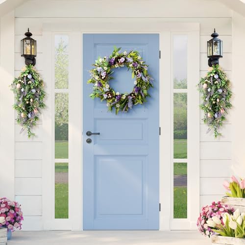 Glitzhome Easter Swag 28 Inch Artificial Spring Teardrop Wreath for Front Door & Porch Wall, Spring Easter Decor Decorative Swag - Image 2