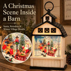 Christmas Snow Globe Lantern, 11 Inch Barn with Santa & Reindeer Harvest - Image 2