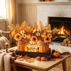 Mason Jar Lights Centerpiece Table Decor-Artificial Sunflowers & Tulips - Image 7
