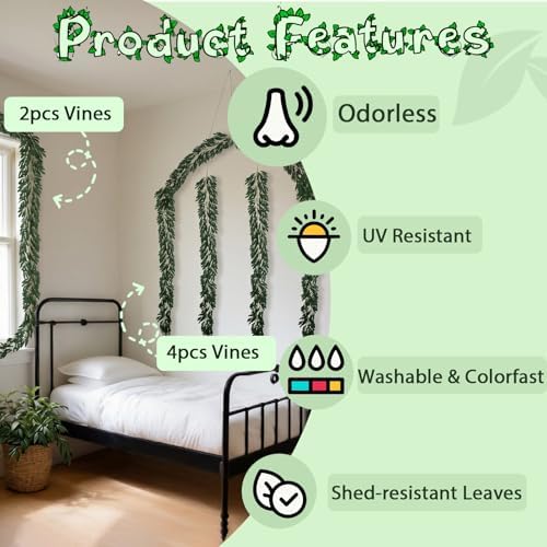 ucky Fake Vines, Eucalyptu Vines Garland, Ivy Vines, Green Artificial Wall Decor Hanging, Wedding Decoration，Flower Bouquet Decoration (4, Olive Vines) - Image 3