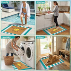 2 Pcs Layered Front Porch Decor, Hello Sunshine Welcome DoorMats Summer Coastal Entryway Rug Set, Light Blue White Striped Crystal Velvet Base and PVC Coil Door Mat, 15.7x23.6 & 23.6x31.5 - Image 6