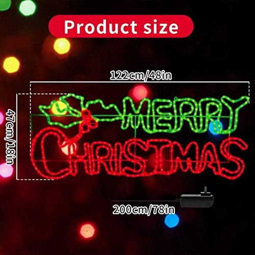 LAMPHOME Large 48"x18" 504 LED Merry Christmas Neon Motif Super-Bright Green and Red LEDs Outdoor Christmas Decoration with UL Standard Adaptor Waterproof for Outdoor Home Party Wall Hanging Holiday - Image 7